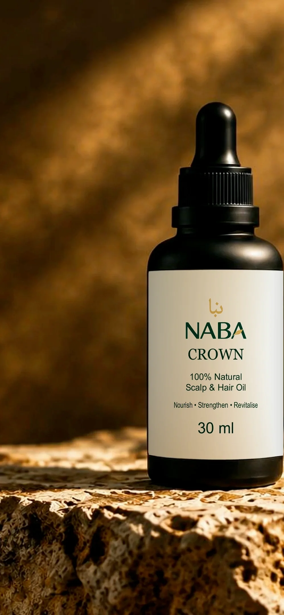 Crown oil in warm amber light